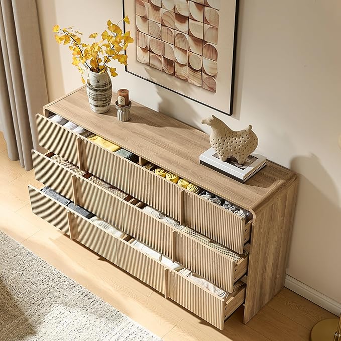 AMERLIFE 63" Fluted 6 Drawer Dresser, Long Modern Chest of Storage Drawers - Image 6