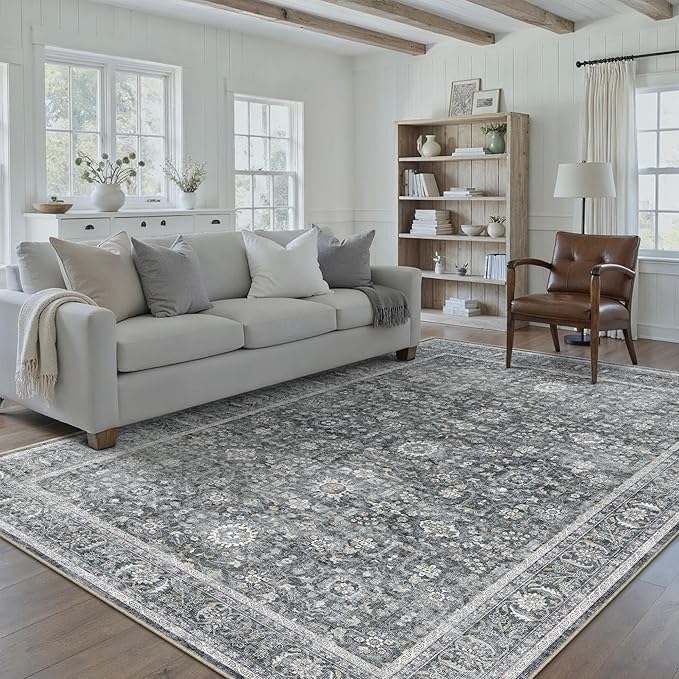 Blue 6x9 Area Rug Non Slip Vintage Living Room Distressed Machine Washable by PureCozy