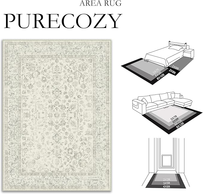 3x5 Grey Area Rug Non Slip Vintage Office Entryway Rug Distressed Machine - Image 8