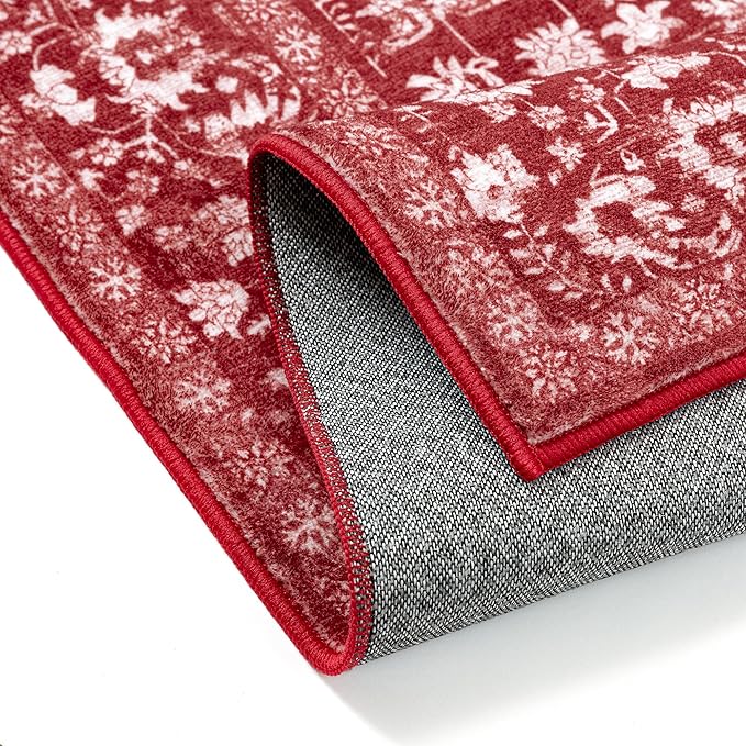 Christmas Area Rug 3x5 Red Washable Office Carpet Holiday Door Mat Vintage Low - Image 8