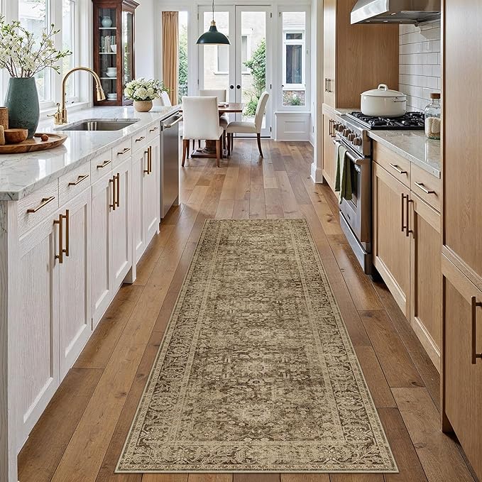Brown 2x6 Runner Rug Hallway Non Slip Kitchen Vintage Distressed Long Carpet by PureCozy