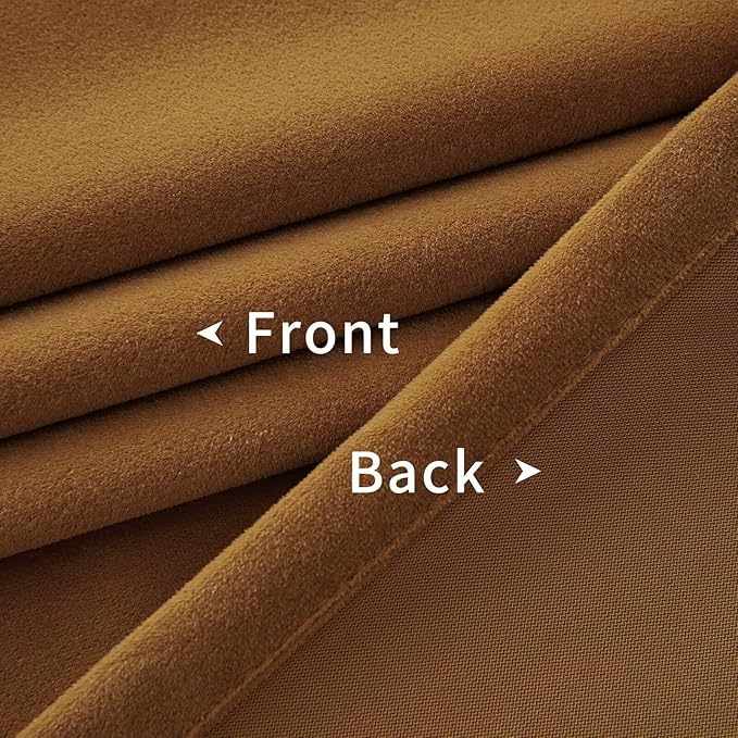 Joydeco Camel Brown Velvet Curtains 96 inch Length 2 Panels, Luxury Blackout - Image 6