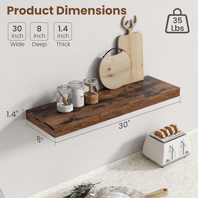 30 Inch Floating Shelves for Wall, 8 Inch Deep Floating Shelf for Storage & - Image 3