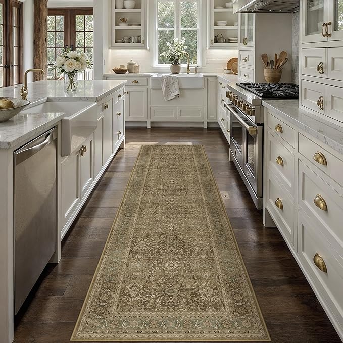 Brown 2x8 Runner Rug Washable Vintage Long Carpet - Image 3