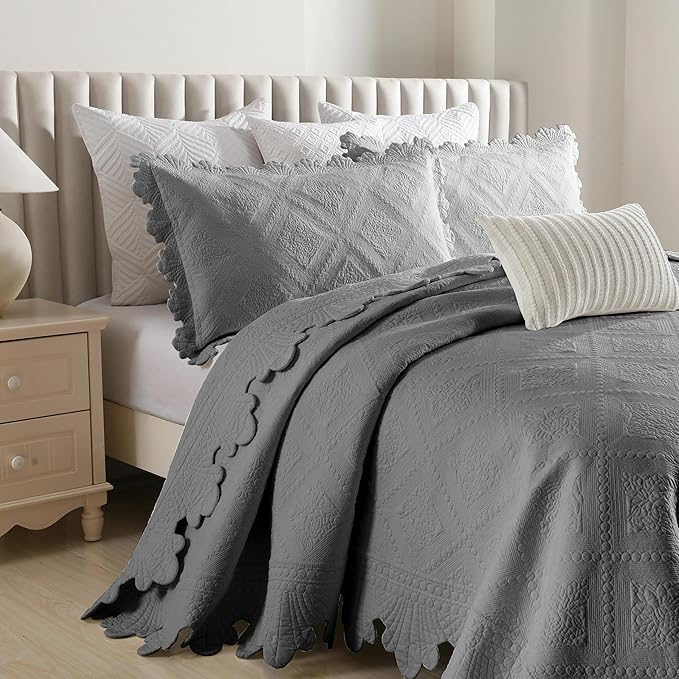 MarCielo 3-Piece 100% Cotton Oversized Bedspread Lightweight Quilt Coverlet - Image 2