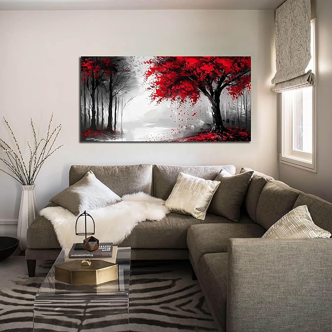 Large Canvas Wall Art for Living Room Black White and Red Forest Print Pictures - Image 5