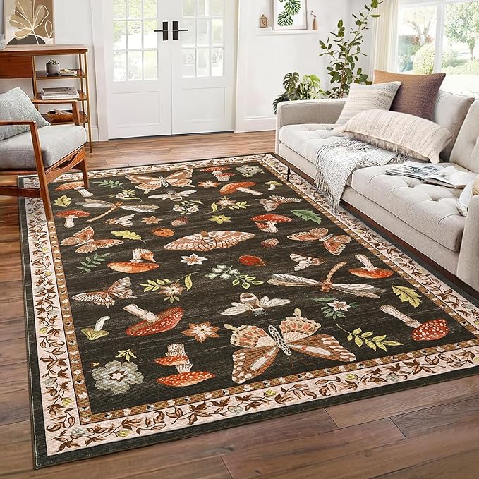 Mushroom Washable Area Rug 6x9 Rugs by ROYHOME