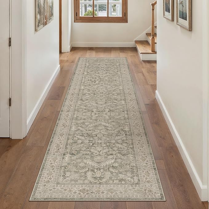 Brown 2x8 Runner Rug Vintage Area Carpet Hallway Indoor Kitchen Washable Low by PureCozy