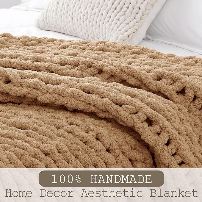 Chunky Knit Throw Blanket 50"X 60", 100% Handmade - Image 2