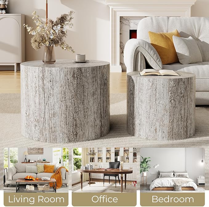Nesting Coffee Table Set of 2, Round Dark Gray Nesting Table Modern Circle - Image 6