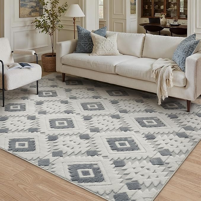 Ivory Grey 4x6 Area Rug Washable Moroccan Shag Office Carpet Non Slip Soft by PureCozy