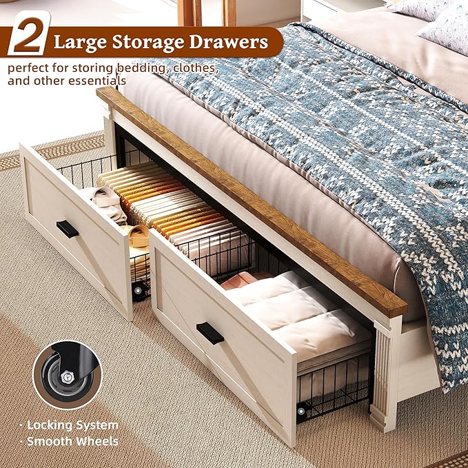 Queen Size Bed Frame with 53" Tall Headboard, Farmhouse Platform Bed Frame with - Image 5