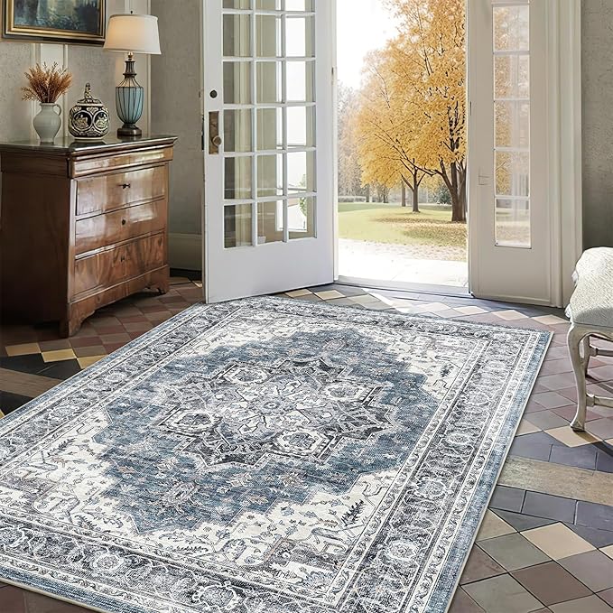 4x6 Area Rug for Bedroom Machine Washable Low Pile Vintage Distressed Rugs - Image 3