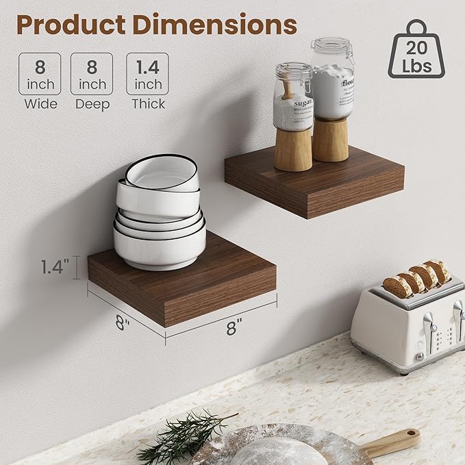Axeman Square Floating Shelves for Wall, 4 Pack Wall Mounted Floating Shelf - Image 3