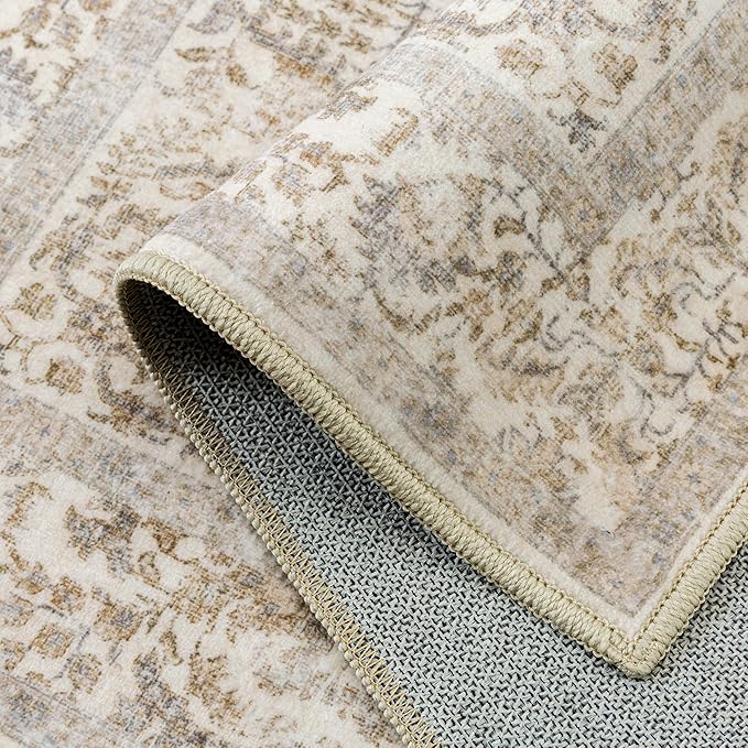 Light Brown Runner Rug 2x10 Hallway Machine Washable Kitchen Vintage Distressed - Image 8