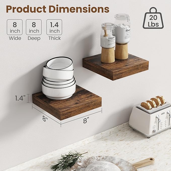 Axeman Square Floating Shelves for Wall, 4 Pack Wall Mounted Floating Shelf - Image 3