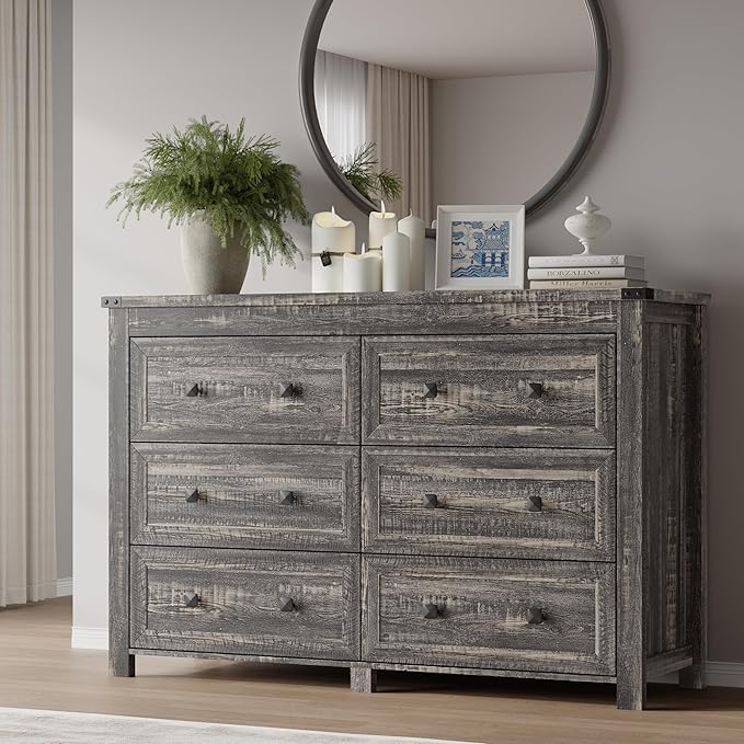 6-Drawer Dresser, Modern Wooden Storage Chest of Drawers, Dresser TV Stand by BORNOON