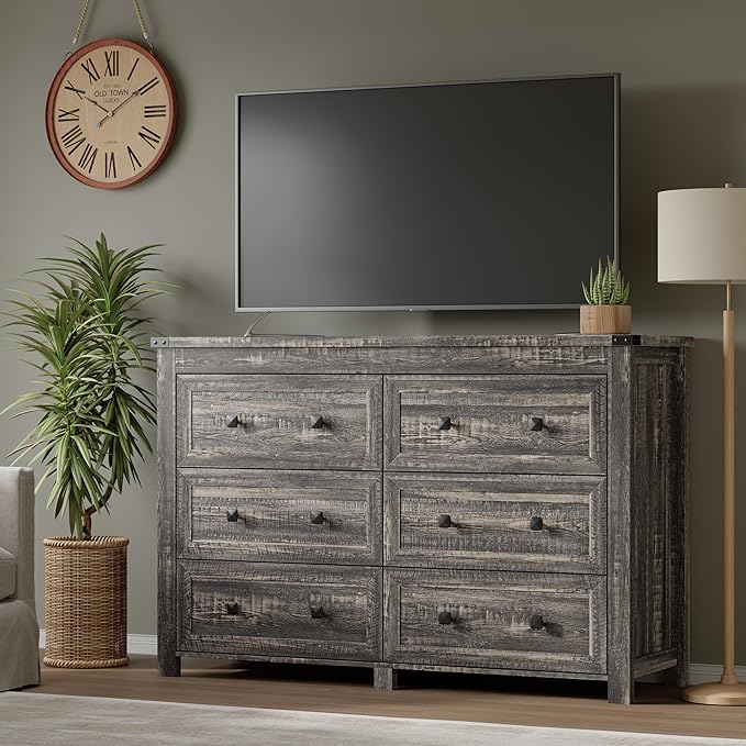 6-Drawer Dresser, Modern Wooden Storage Chest of Drawers, Dresser TV Stand - Image 5
