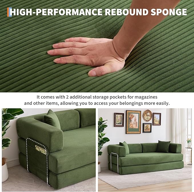Garvee 5-in-1 Convertible Sofa Bed, 78.8" Modular Corduroy Sleeper - Image 9