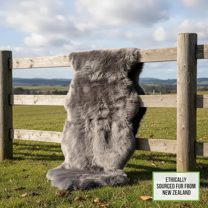 Premium Gray Sheepskin Rug Genuine Fur Bedside Runner 2x6ft - Image 7