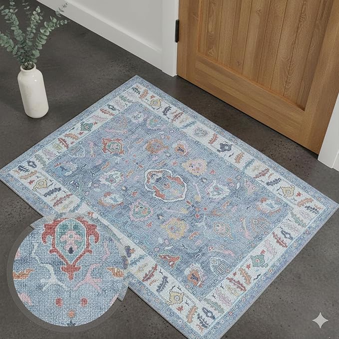 Fame Rugs Blue Modern Oushak Rug 3x5, Washable Vintage Turkish Colorful by FameRugs
