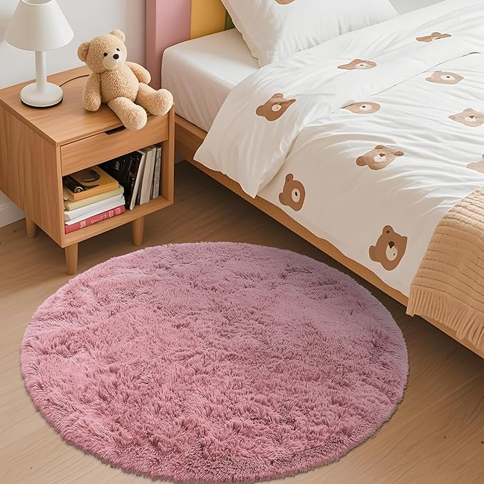 OLANLY Pale Pink Round Rugs for Bedroom - Image 2