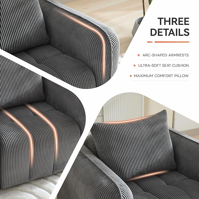 Corduroy Boneless Living Room Sets, Modern Upholstered Loveseat - Image 4