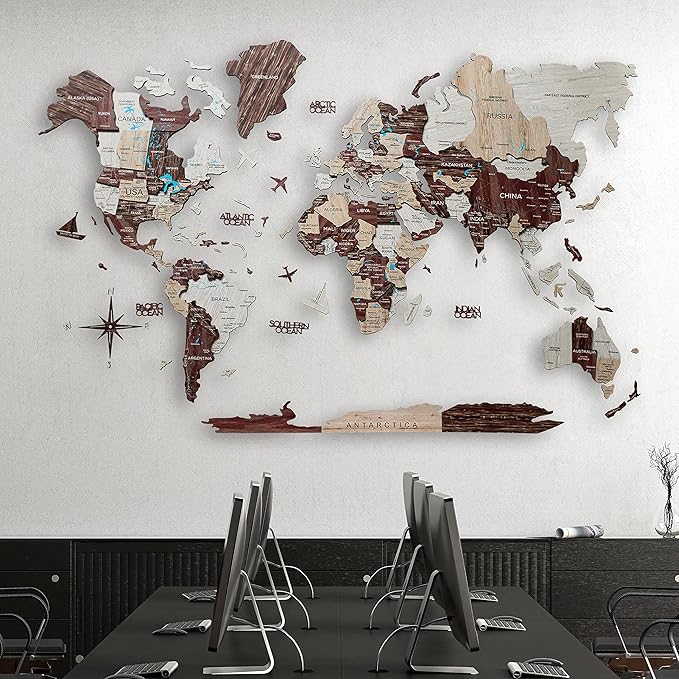 Handmade 3D Wood World Map Wall Art Large Wall Decor Track Your World Travels - Image 4