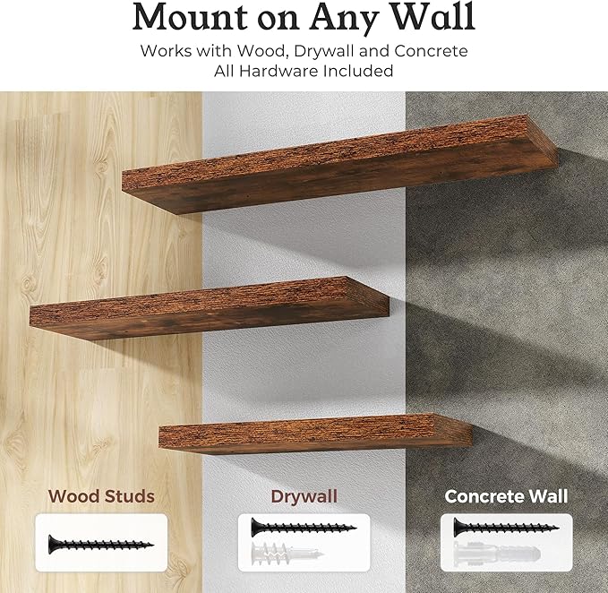 Floating Shelves for Wall, 7.9" Deep Wall Mounted Wood Shelves for Bathroom - Image 6