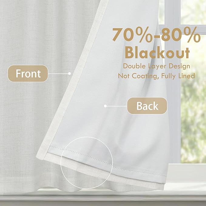 DriftAway Double Layer Linen Blackout Tie Up Curtains Thermal Insulated Fully - Image 2