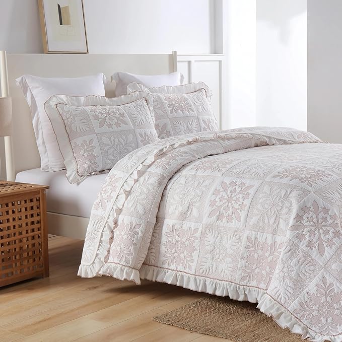 MarCielo 3-Piece 100% Cotton Oversized Bedspread Lightweight Quilt Coverlet - Image 9