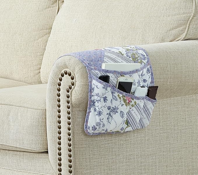 Brilliant Sunshine Rose Violet Patchwork Couch Armrest 5 Pockets Organizer - Image 2