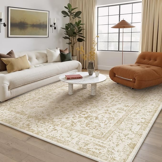 6x9 Brown Area Rug Non Slip Vintage Living Room Distressed Machine Washable by PureCozy