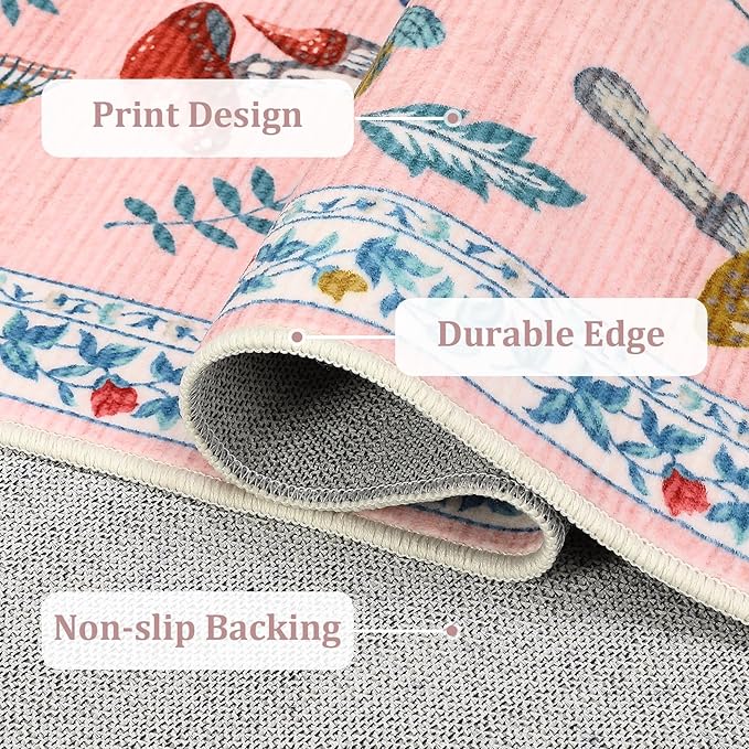 Mushroom Insect 2x6 Runner Rug for Hallway Washable Kitchen Rugs Non Slip - Image 6