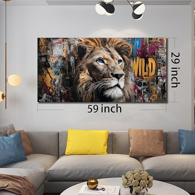 JuhaiArt Brown Wall Art Lion Artwork Graffiti Wall Decor Animal Canvas Art - Image 6