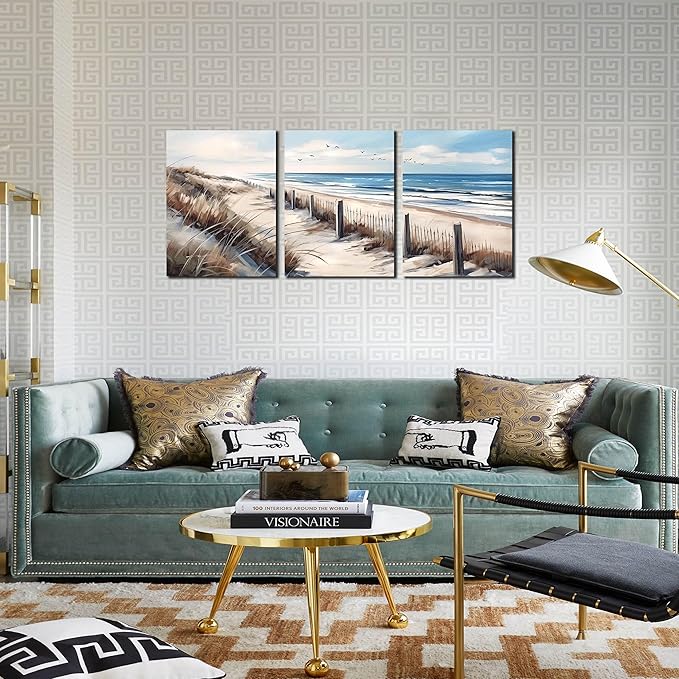 Blue Beach Canvas Wall Art for Living Room Bedroom Bathroom Nature Landscape - Image 6