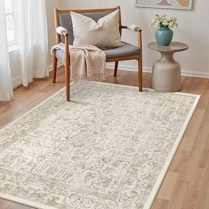 Light Brown Area Rug 3x5 Office Entryway Rug Machine Washable Kitchen Vintage - Image 6