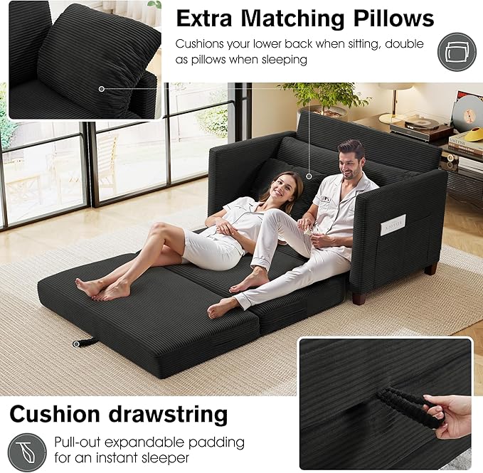 51" Loveseat Sleeper Sofa Bed, Corduroy Convertible Floor Sofa Bed - Image 3