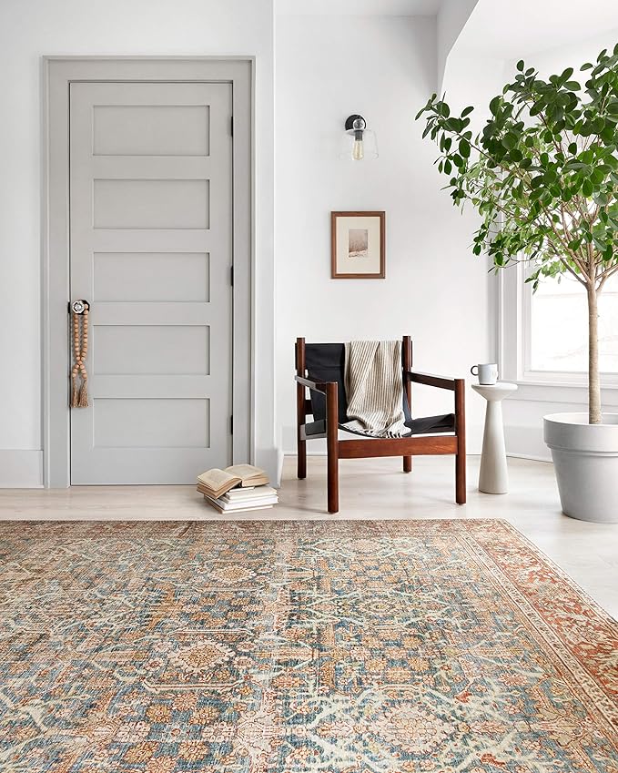 Loloi Layla Collection LAY-04 Ocean/Rust 2'-0" x 5'-0" .13" Thick Accent Rug - Image 3