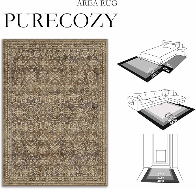 2x8 Runner Rug Brown Vintage Hallway Long Carpet Indoor Kitchen Washable Living - Image 2