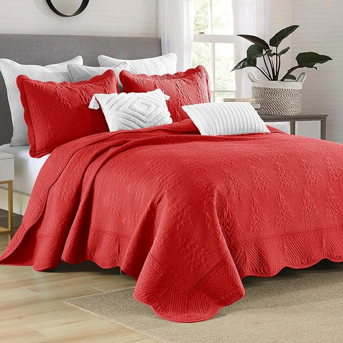 MarCielo 3-Piece Christmas Quilt 100% Cotton Oversized Bedspread Lightweight - Image 2