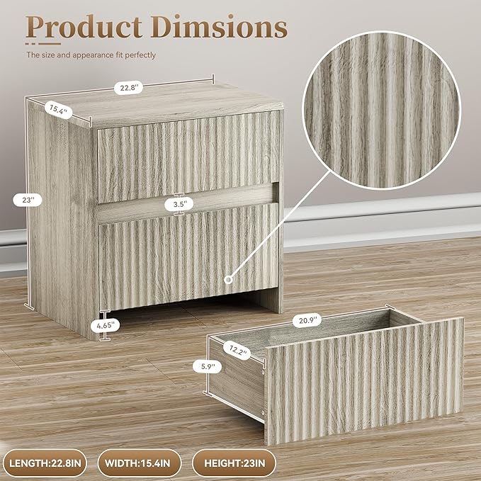 Fleuted Nightstand Set of 2, Modern Night Stand - Image 2