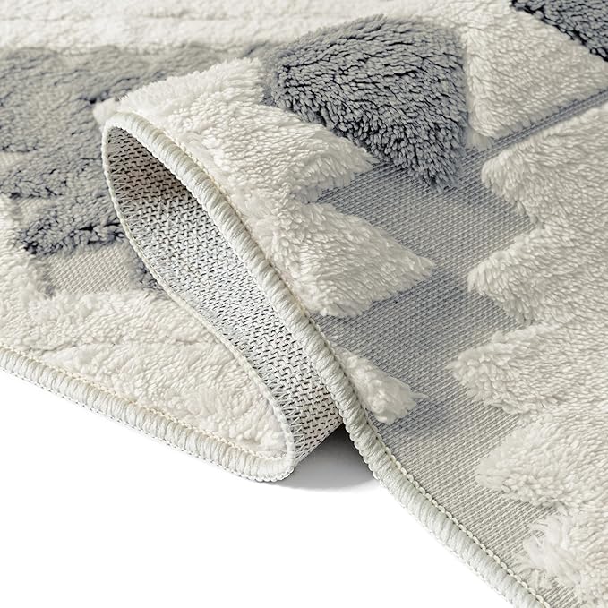Ivory Grey 5x7 Area Rug Washable Living Room Moroccan Shag Carpet Non Slip Soft - Image 8