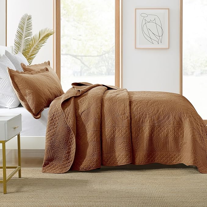 MarCielo 3-Piece 100% Cotton Oversized Bedspread Lightweight Quilt Coverlet - Image 8
