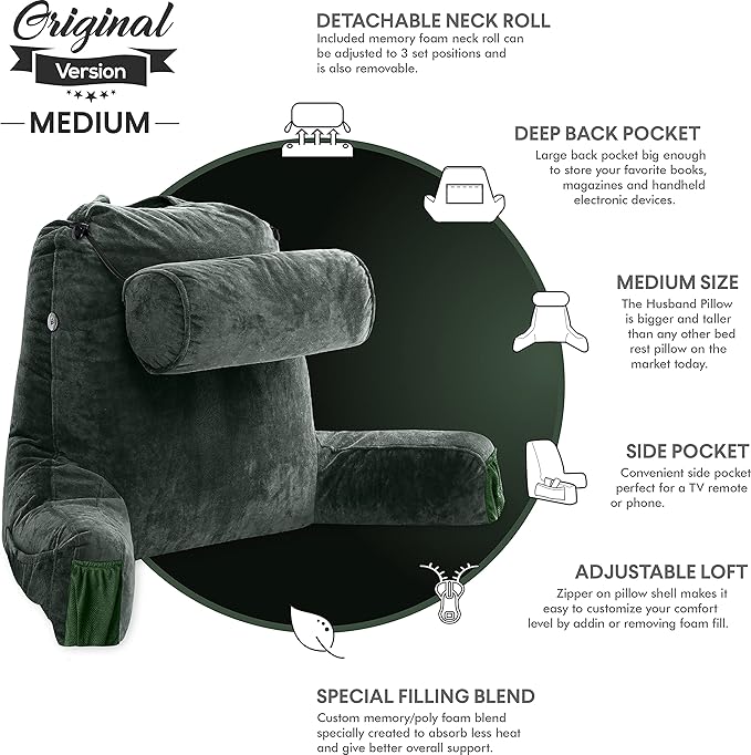 Husband Pillow Medium Dark Green, Backrest Kids, Petite Adults - Image 5