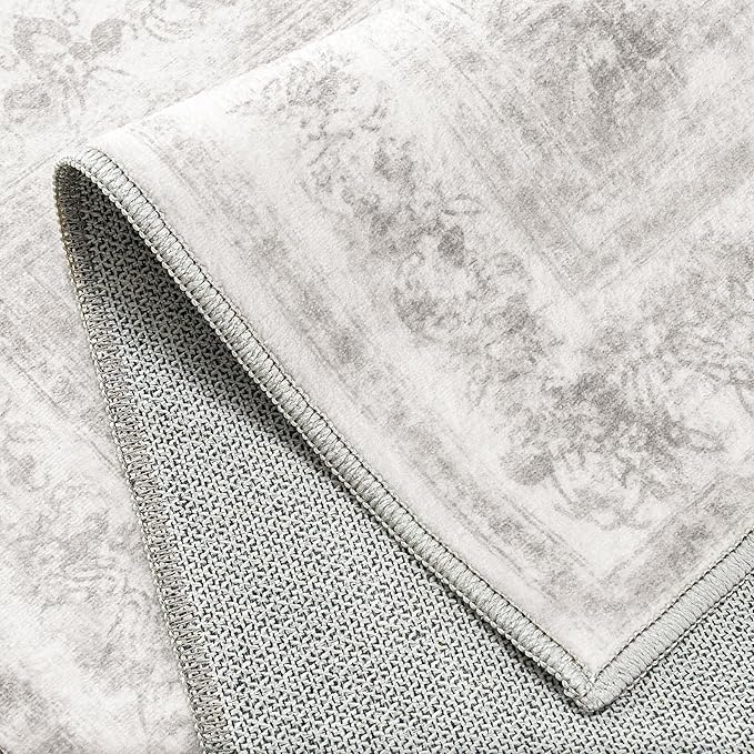 Area Rug 5x7 Washable Light Gray Rug Vintage Boho Medallion Large Grey - Image 9