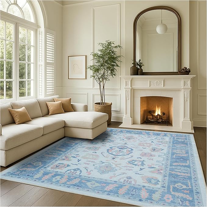 Fame Rugs Blue Modern Oushak Rug 5x7, Washable Vintage Turkish Colorful by FameRugs