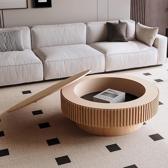 LKTART Round Coffee Table for Living Room, Accent Fluted Drum Coffee Table - Image 2