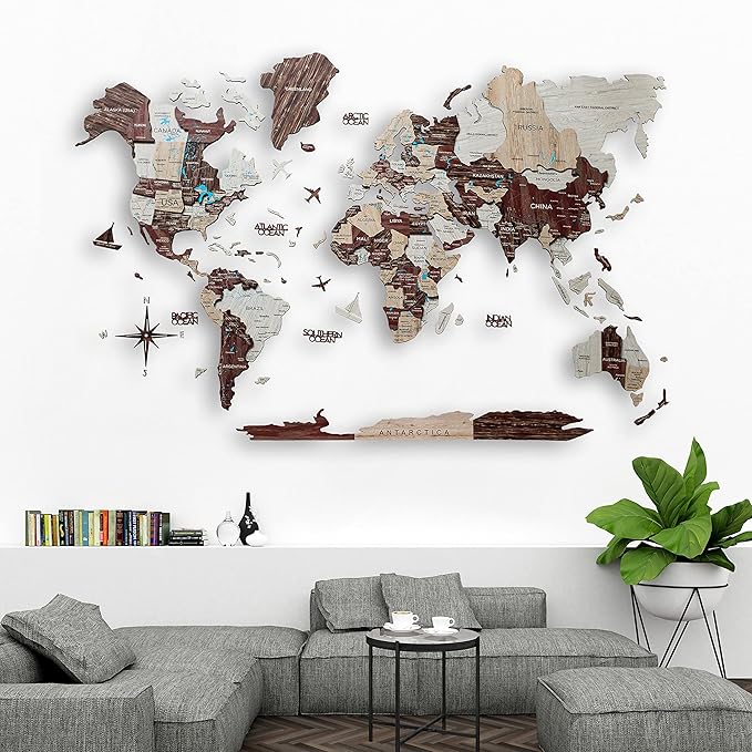 Handmade 3D Wood World Map Wall Art Large Wall Decor Track Your World Travels - Image 4