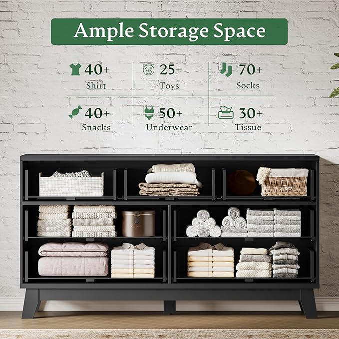Fluted Dresser with 7 Drawers, Wooden Dresser TV Stand, Modern Closet Clothes - Image 4